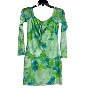New Sabo Green and Blue Floral Abstract Print Mini Dress‎ Medium